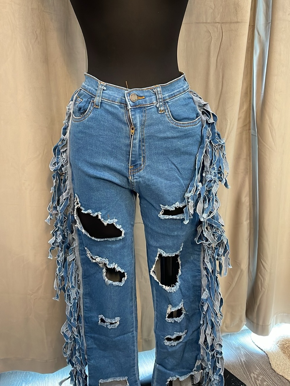 Distressed Fringe Blue Women’s Jeans